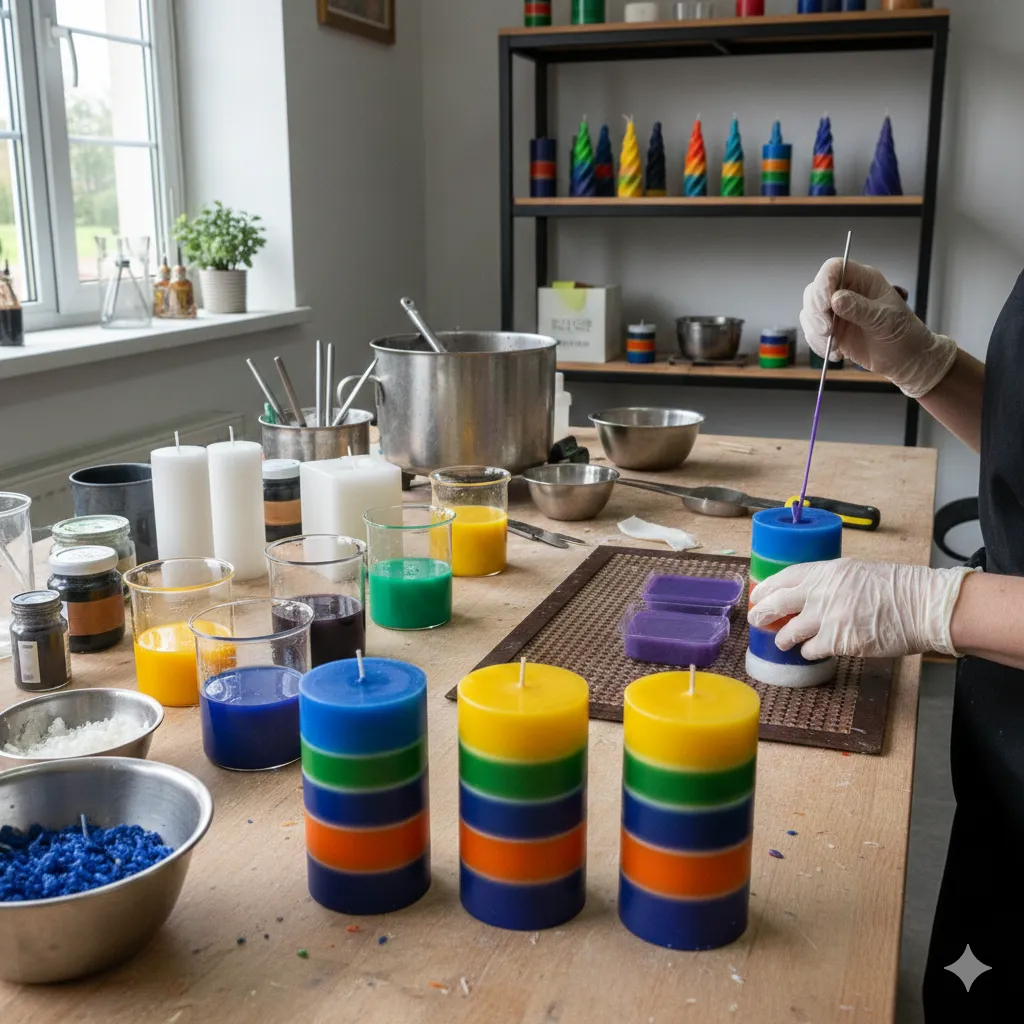 Geavanceerde kaarsenmaak technieken met kleurrijke gelaagde kaarsen